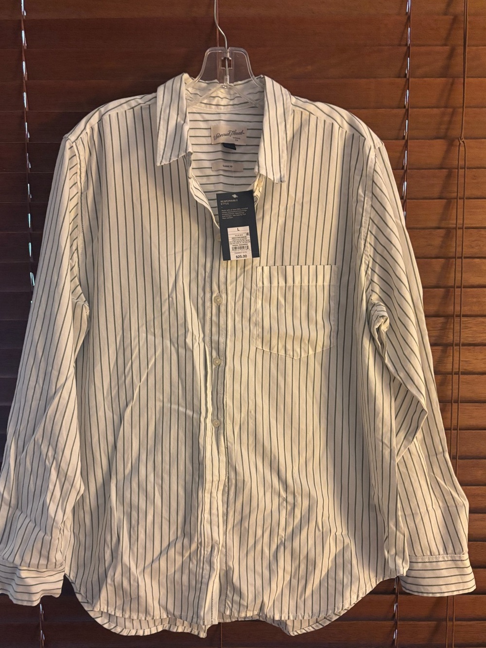 Universal Thread White Shirt with Green Vertical Stripes
